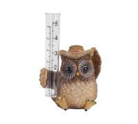 FACAIIO Pluviomètre hibou en résine pour décoration de jardin extérieur, 12 cm, compteur météo avec échelle transparente pour terrasse, patio, cour et jardin à la maison