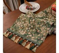 FACAIIO Table florale marguerite avec frange, mélange de coton et polyester, décoration de salle à manger printanière, vert, 33 x 180 cm