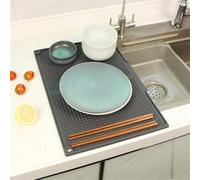 FACAIIO Tapis de séchage à vaisselle en silicone 45 x 31 cm, pour grand égouttoir avec rebord de dérivation, résistant à la chaleur et à l'eau