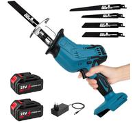 FACALIES Scie Sabre sans fil 21 V, Scie Electrique avec 2 batteries | Scie Sabre électrique sans fil de avec Moteur 4000 rpm/min, Changement de Lame sans Outil, Kit de 4 Lames Pour Bois Métal PVC