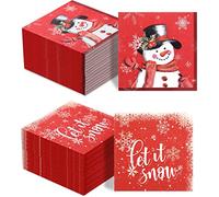 Faccito 100 Serviettes en papier Noël, 25 x 25 cm, Flocon de Neige | Pour Cocktail, Nouvel an, Vacances, Fête Hiver, Boisson, Motif Bonhomme de Neige, Let It Snow, Rouge