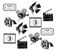 Faccito Lot de 12 grandes découpes sur le thème du film 6 styles - Noir et blanc - Double face - Accent vintage - Caméra - Spots pour tickets de cinéma - Bobine de film pour soirée cinéma
