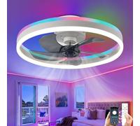 Fachae Plafonnier Ventilateur LED RGB,50cm,Dimmable,Silencieux,Ventilateur Plafond Noir,6 Vitesses,APP et TéLéCommande,RéVersible,Plafonnier Ventilateur Chambre,Minuterie,MéMoire,Salon-Blanc