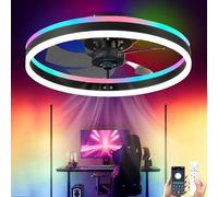 Fachae Plafonnier Ventilateur LED RGB,50cm,Dimmable,Silencieux,Ventilateur Plafond Noir,6 Vitesses,APP et TéLéCommande,RéVersible,Plafonnier Ventilateur Chambre,Minuterie,MéMoire,Salon-Noir