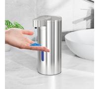 Fachixy Distributeur de savon automatique en acier inoxydable, capteur sans contact, rechargeable avec batterie USB-C de 2000 mAh, 3 niveaux réglables, 340 ml, protection d'eau IPX4 pour salle de bain