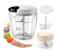 FACIACC Coupe-oignons manuel 900 ml et hachoir multifonction de 200 ml, avec lames en acier inoxydable, couvercle et mélangeur, sans BPA, pour légumes, fruits, ail