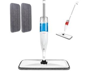 FACILITYS Balai serpillière pulvérisateur réservoir 300 ML et 2 Mops | Balai serpillière avec pulvérisateur intégré, réservoir 300 ml et 2 mops microfibre lavables, manche inox 120 cm