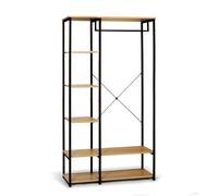 FACILITYS - Dressing Chambre Adulte 167 x 90 x 40 cm - Portant à Vêtements 6 Étagères - Armoire Penderie Tringle 53 cm - Design Épuré Métal Noir Effet Bois - Rangement Vêtements Pratique