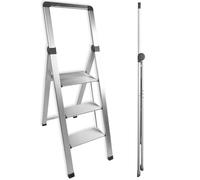 FACILITYS - Escabeau 3 Marches, Pliable en Aluminium, Ultra Compact 5,5 cm - Marche Pied Pliable, Léger 5,3 kg et Robuste, Charge 150 kg - Plateforme Antidérapante, 3ème Hauteur à 70 cm