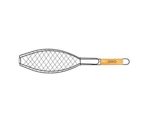 Fackelmann 25195 Grille de barbecue, grille barbecue pour poisson, grille pour poisson au barbecue, Acier, Bois d'hévéa, Brun, 60 x 13 x 1,6 cm