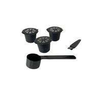 Fackelmann 42235 Set de Capsules Réutilisables Nespresso, Dosette et Accessoires pour Machines à Café, Plastique Noir, 3,7 x 2,7 cm