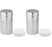 Fackelmann 42909 saupoudreuse pour sucre glace, saupoudreuse en inox, boite a sucre glace, distributeur à cacao, acier inoxydable, 13 x 7 cm, Argent/Blanc (Lot de 2)