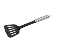 FACKELMANN 44308 Spatule à Fente Ovale en Plastique avec poignée Ergonomique en Acier Inoxydable pour la Cuisine (Argent/Noir) Quantité : 1 pièce