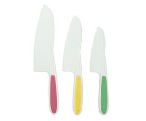 Fackelmann 44898 Set de 3 couteaux de cuisine et de pâtisserie pour enfants en plastique, couteaux enfants, couteau en plastique, Polypropylène, Thermoplastique, 22 cm + 24,6 cm + 27,5 cm