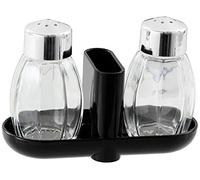 Fackelmann Ensemble salière et poivrier 47318 – Set 2 pièces inox/verre 11,5×5 cm Noir/Transparent