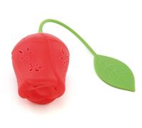 Fackelmann 49137 Infuseur à thé en forme de rose, infuseur à thé, infuseur silicone, boule à thé, infuseur de tisane, Silicone, Rouge, Vert, 18 x 4,5 cm