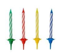 Fackelmann 52507 Lot de 24 Bougies gâteau d'anniversaire et 12 bobèches, Bougies d'anniversaire, Bougie, Bougie pour gâteau, Cire, Plastique, Rouge, Vert, Bleu, Jaune, 6 cm