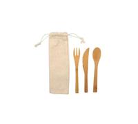 Fackelmann 56774 Set couverts à emporter, lot couvert de table, cuillère en bois, couverts de camping, bambou, réutilisable, écoresponsable, bambou, coton, 22 x 7 cm