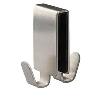 Fackelmann 61238 Crochet double en inox à vitre, Crochet double pour paroi de douche, Acier inoxydable, 7,5x7cm