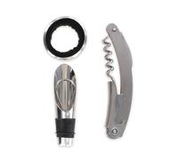 Fackelmann 683653 Coffret pour bouteille de vin contenant 4 pièces, tire-bouchon limonadier, bouchon verseur, coffret vin rouge, Acier inoxydable, Plastique, 23,3 x 6,4 x 6,4 cm