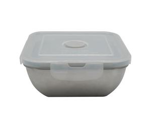 Fackelmann 684086 Boite de Conservation Alimentaire hermétique en INOX Micro-ondable 600ml, Lunchbox avec Valve à Vapeur et Couvercle en Plastique, Plastique, Acier Inoxydable, 14x14x6cm