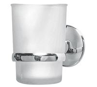 Fackelmann 86763 Porte Brosse à Dents, Support de Brosse à Dents, Rangement de Salle de Bain, gobelet pour Brosse à Dents, Porte Brosse à Dents Mural, Zinc, Chromé, Verre, 9,5 x 7 x 12 cm