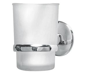 Fackelmann 86763 Porte Brosse à Dents, Support de Brosse à Dents, Rangement de Salle de Bain, gobelet pour Brosse à Dents, Porte Brosse à Dents Mural, Zinc, Chromé, Verre, 9,5 x 7 x 12 cm