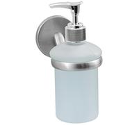 Distributeur de savon Fackelmann FUSION, réservoir pour savon liquide, distributeur de savon avec support mural nickelé (couleur : argent/laiteux)