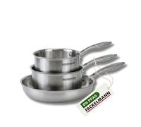 Batterie de cuisine avec 1 poêle de cuisson 20 cm et 3 casseroles 14/18 cm en inox sans PFAS Fackelmann Vita3