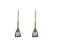 Fackelmann 9312550 Lot de 2 spatules ajourée en bois, Bois d'acacia, Acier inoxydable, Brun, 35,5 x 7,4 x 1,5 cm