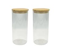 Fackelmann 9342850 Lot de 2 Boîtes de conservation alimentaire en verre, 2 litres, couvercle hermétique en bambou, boîte de rangement vrac, Verre, Bambou, 10 x 28 cm