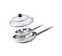 Fackelmann 9438150 2 poêl 20 et 28 cm Acier inoxydable 18/8, 2 Couvercles verre Eterna, Poêle tous feux, Induction, Sans PFAS, Manche riveté