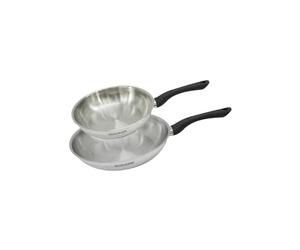 Fackelmann 9441350 Set 2 poêles 24 et 28 cm en inox 18/8, Poêle de cuisson, Poêle tous feux, Poêle induction, Poêle sans PFAS, Acier inoxydable 18/8, 24 et 28 cm