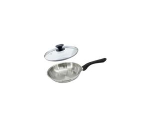 Fackelmann 9441550 Lot de poêles à frire 20 cm en acier inoxydable 18/8 et couvercle en verre pour tous les types de feux à induction, poêle sans PFAS, acier inoxydable 18/8, verre, 20 cm
