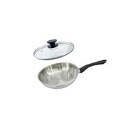 Fackelmann 9441650 Lot de poêles 24 cm en acier inoxydable 18/8 et couvercle en verre pour tous les types de feux, à induction, poêle sans PFAS, acier inoxydable 18/8, verre, 24 cm