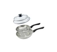 Fackelmann 9441850 Lot de 2 poêles 20 et 24 cm en acier inoxydable 18/8 et couvercle en verre, poêle à frire, pour tous types de plaques à induction, poêle sans PFAS, acier inoxydable 18/8, verre, 20