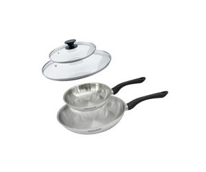 Fackelmann 9441950 Set 2 poêl 20 et 28 cm en inox 18/8 et couvercles verres, Gris Plomb