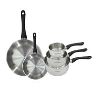Fackelmann 9443850 Set 2 poêles 20 et 28 cm et 3 casseroles 12 16 et 20 cm en inox 18/8, tous feux, induction, sans PFAS, Acier inoxydable 18/8, 12 16 20 28 cm, Gris Pierre