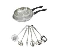 Set 2 poêles 20 et 28 cm en inox et 6 ustensiles inox Fackelmann Geneva inox