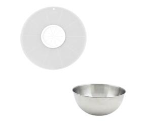 Fackelmann 9941150 Duo Bol à mixer en inox et Couvercle anti projections, Bol à mélanger, Saladier en métal, couvercle anti éclaboussure, Acier inoxydable, Plastique, 25 cm