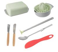 Fackelmann 9982350 Ensemble de 6 ustensiles spécial petit déjeuner, beurrier, couteau à beurre, presse agrumes, racloir, cuillère à confiture, Acier inoxydable, HDPE, Plastique, Nylon, 16 cm à 23 cm