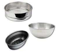 Fackelmann 9983050 Ensemble 3 Ustensiles Spécial Pain, Bol Cul De Poule, Tamis À Farine, Moule À Pain, Cuisson Du Pain, Fait Maison, Acier, Acier Inoxydable, Noir, Inox, Gris, De 18 À 25 Cm