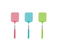 Fackelmann 9984950 Lot de 3 tapettes à mouches avec manche télescopique, tue mouche, Plastique, Rose, Bleu, Vert, 26,5 x 1,5 x 8,3 cm