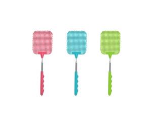 Fackelmann 9984950 Lot de 3 tapettes à mouches avec manche télescopique, tue mouche, Plastique, Rose, Bleu, Vert, 26,5 x 1,5 x 8,3 cm