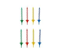 Fackelmann 9986950 2 Lots de 24 bougies gâteau d'anniversaire et 12 bobèches, bougies d'anniversaire, bougie, bougie pour gâteau, Cire, Plastique, Rouge, vert, Bleu, Jaune, 6 cm