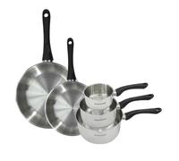 Set 2 poêles 24 et 28 cm et 3 casseroles 12 16 et 20 cm en inox Fackelmann Geneva