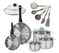 Lot de 2 Poêles 20/28 cm Fackelmann Geneva avec 3 Faitouts 16/20/24 cm et 5 ustensiles