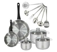 Batterie de cuisine avec 2 poêles 20/28 cm et 3 faitouts 16/20/24 cm avec 6 ustensiles de cuisine Fackelmann Généva Brillant Oxford