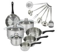 Fackelmann Batterie inox poêle 20 cm, casseroles et faitouts | Set complet 12 pièces, Cuisson tous feux induction, Poêle 20 cm, 3 casseroles dosées, 3 faitouts grande capacité, Inox 18/8