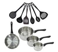 Fackelmann Set poêle 24 cm + 3 casseroles 12/16/20 Geneva Inox 18/8 Induction Gris Clair sans PFAS